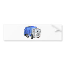 Blue White Smiling Garbage Truck Cartoon Bumper Stickers