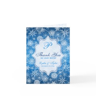 Blue, White Snow Flakes Photo Thank You Card