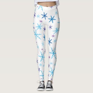 Blue White Snowflake Christmas Holiday Leggings