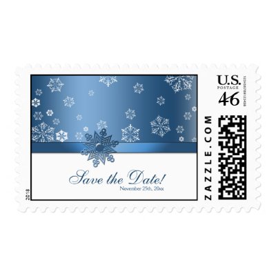 Blue & White Snowflake Save the Date Postage