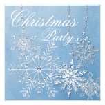 Blue White Snowflakes Christmas Party Personalized Announcement