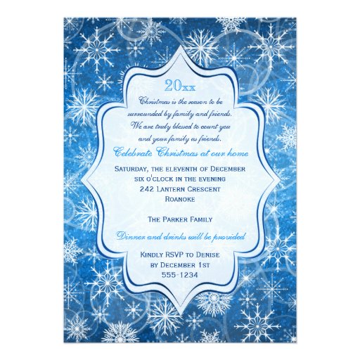 Blue, White Snowflakes Holiday Party Invitation
