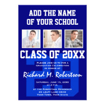 Blue White Sporty Guy's Graduation Varsity Number Custom Announcement