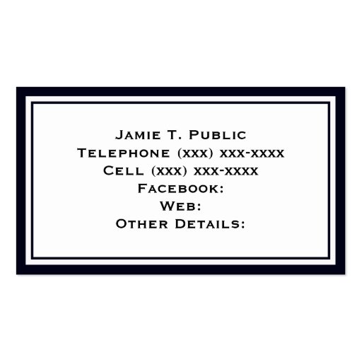 Blue White Stripe, White Ribbon, Gold Framed Label Business Card Template (back side)