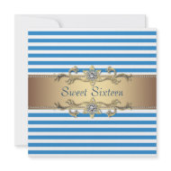Blue White Summer Stripe Sweet Sixteen Party invitation