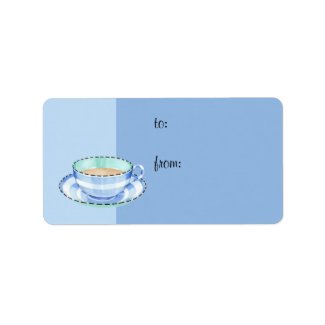 Blue White Teacup blue Gift Tag label