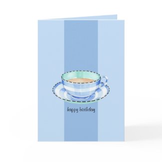 Blue White Teacup blue stripe Birthday Card card