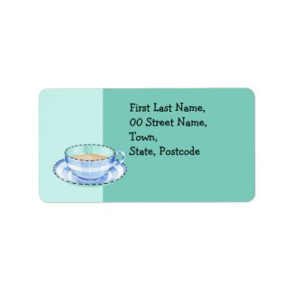 Blue White Teacup green Address Label label