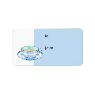 Blue White Teacup white blue Gift Tag label