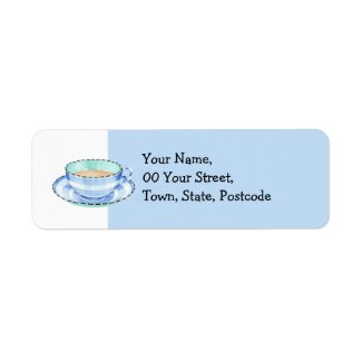 Blue White Teacup white blue Return Address Label label