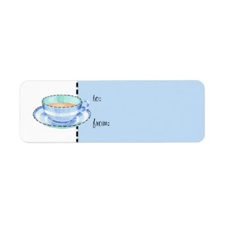 Blue White Teacup white blue small Gift Tag label