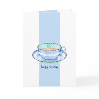 Blue White Teacup white blue stripe Birthday Card card