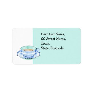 Blue White Teacup white green Address Label label