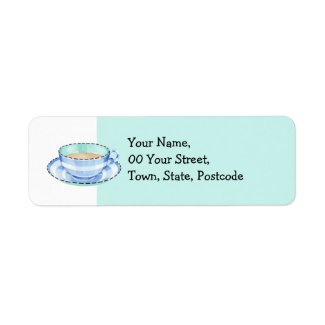 Blue White Teacup white green Return Address Label label