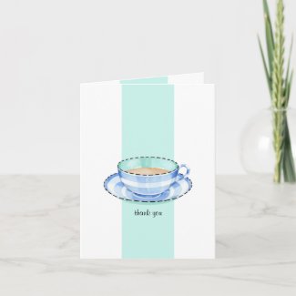 Blue White Teacup white green Thank You Note Card card