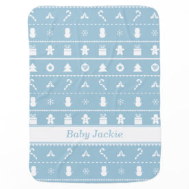 Blue White Ugly Christmas Sweater Pattern Babies Baby Blankets
