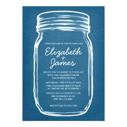 Blue & White Vintage Mason Jar Wedding Invitations