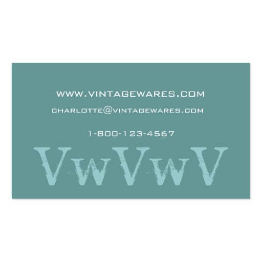 Blue White Vintage Shop Business Card Monograms (back side)