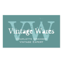Blue White Vintage Shop Business Card Monograms