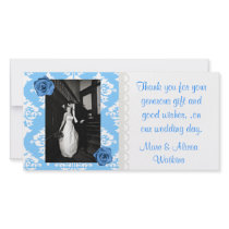 Blue & White Wedding Photo Thank You Card Customized Photo Card