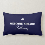 Blue White Welcome Aboard Boat Nautical pillows