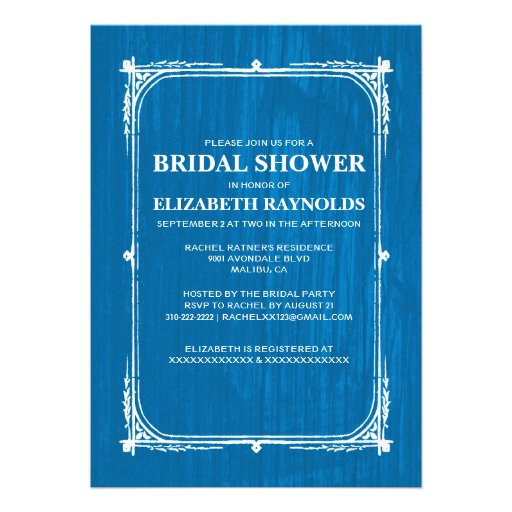 Blue White Western Barn Wood Bridal Shower Invites