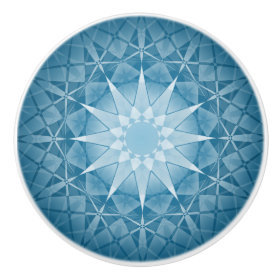 Blue White Winter Snowflake Round Pattern Ceramic Knob