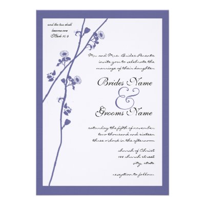 Blue Wild Flower Branch Wedding Invitation