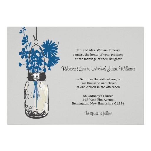 Blue Wild flowers & Mason Jar Wedding Invitations