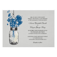 Blue Wild flowers & Mason Jar Wedding Invitations