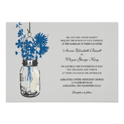 Blue Wild flowers &amp; Mason Jar Wedding Invitations