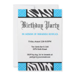 Blue Wild Time Zebra Birthday Party Invitation