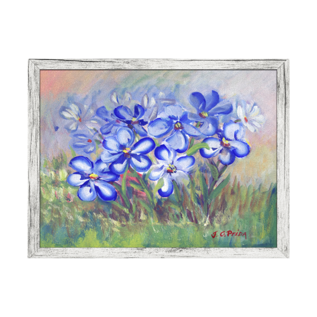 Blue Wildflowers in a Field Fine Art Painting Stretched Canvas Print