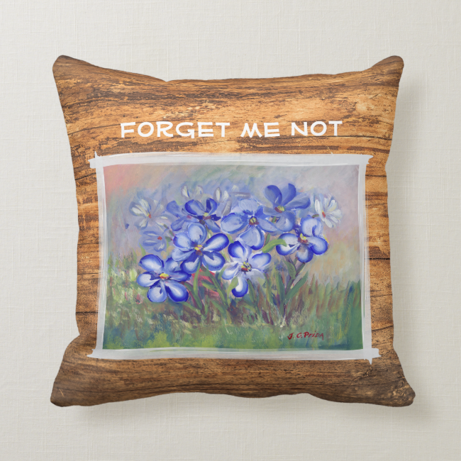Blue Wildflowers in a Field Fine Art Painting Throw Pillows