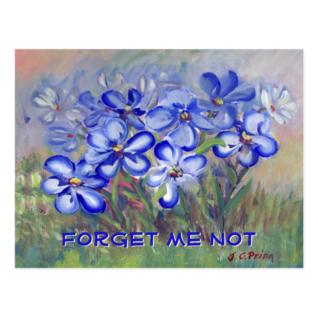 Blue Wildflowers in a Field Fine Art Painting Post Card
