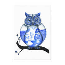 Blue Willow Owl canvas prints