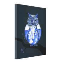 Blue Willow Owl canvas prints