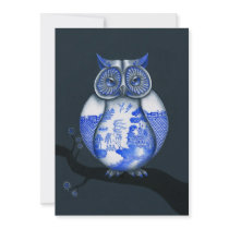 Blue Willow Owl invitations