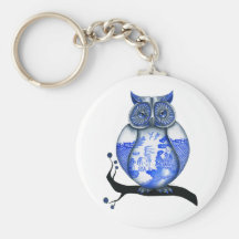 Blue Willow Owl Key Chains