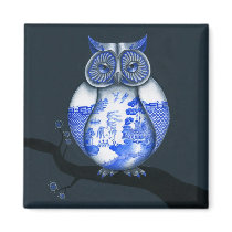 Blue Willow Owl magnets