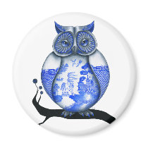 Blue Willow Owl magnets