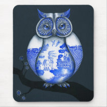 Blue Willow Owl mousepads