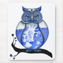 Blue Willow Owl mousepads