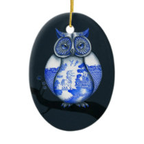 Blue Willow Owl ornaments