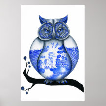 Blue Willow Owl Poster