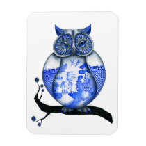 Blue Willow Owl premium magnets