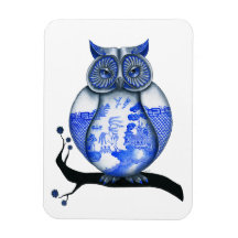 Blue Willow Owl Rectangle Magnet