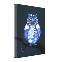 Blue Willow Owl Stretched Canvas Prints
