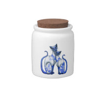 Blue Willow Siamese Cats candy jars