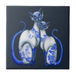 Blue Willow Siamese Cats Ceramic Tile